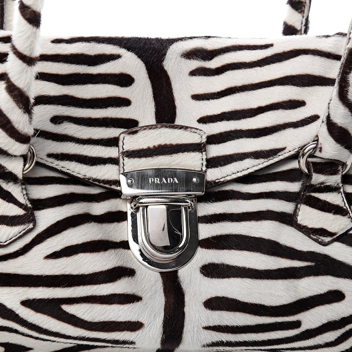Calf Hair Zebra Print Easy Foldover Pushlock Satchel White Moro