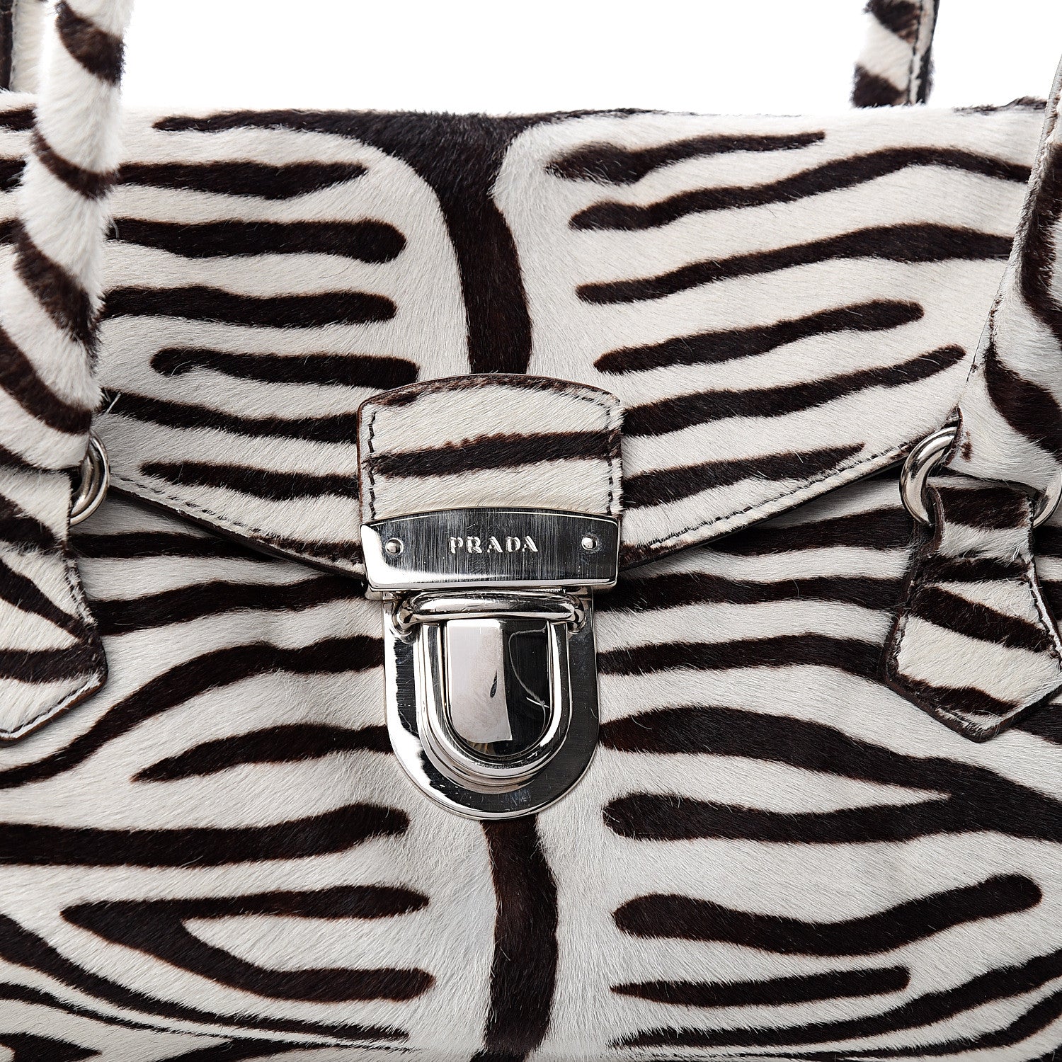Prada Calf Hair Zebra Print Easy Foldover Pushlock Satchel White Moro 10 of 10