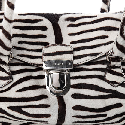 Prada Calf Hair Zebra Print Easy Foldover Pushlock Satchel White Moro 10 of 10