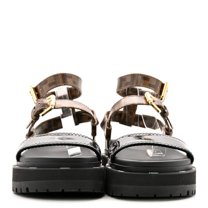 Fendi Vernice High-Tech Glazed Fabric FF Lug Sole Platform Sandals 39 Black Tobacco Moro 3 of 11