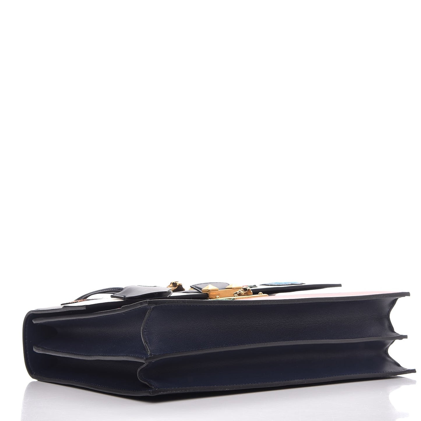 Calfskin Embroidered Riche Stripe Shoulder Bag Blue Red
