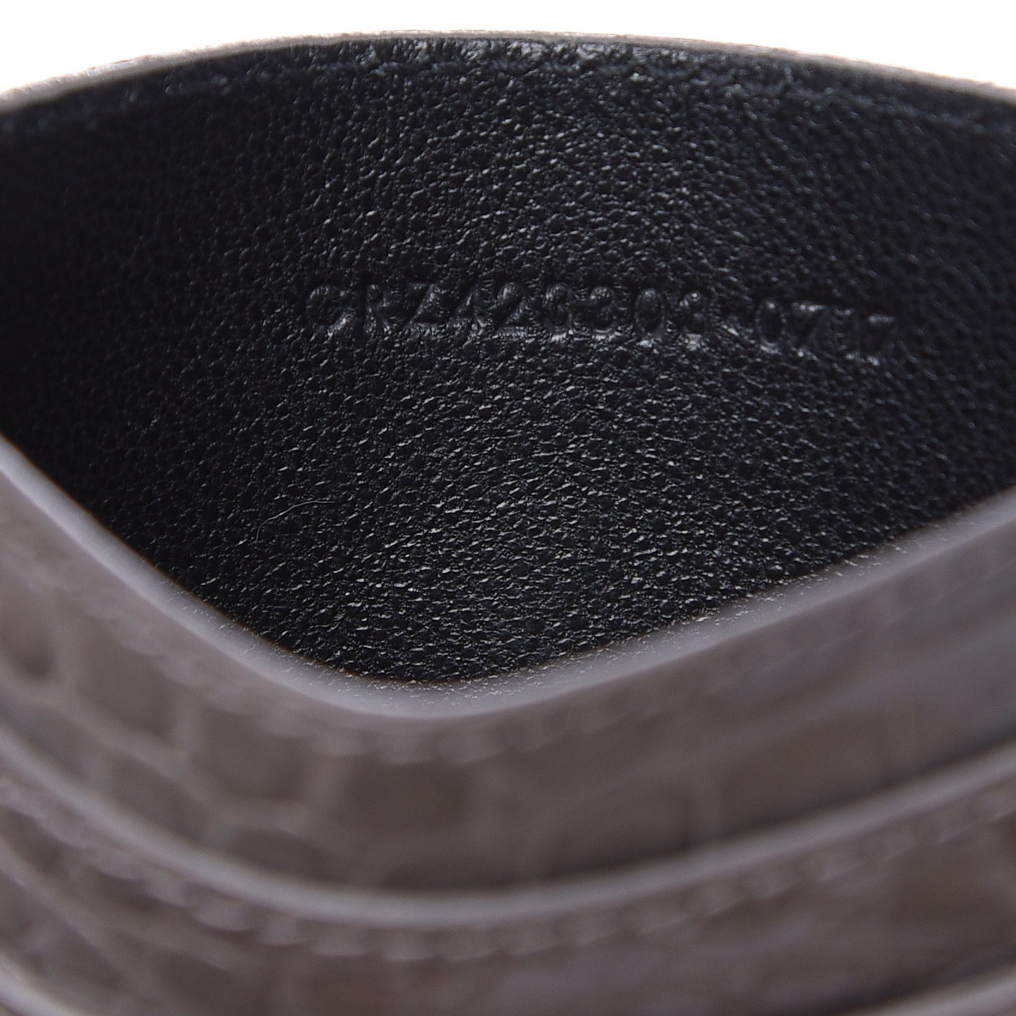 Calfskin Crocodile Embossed Monogram Card Case Fog