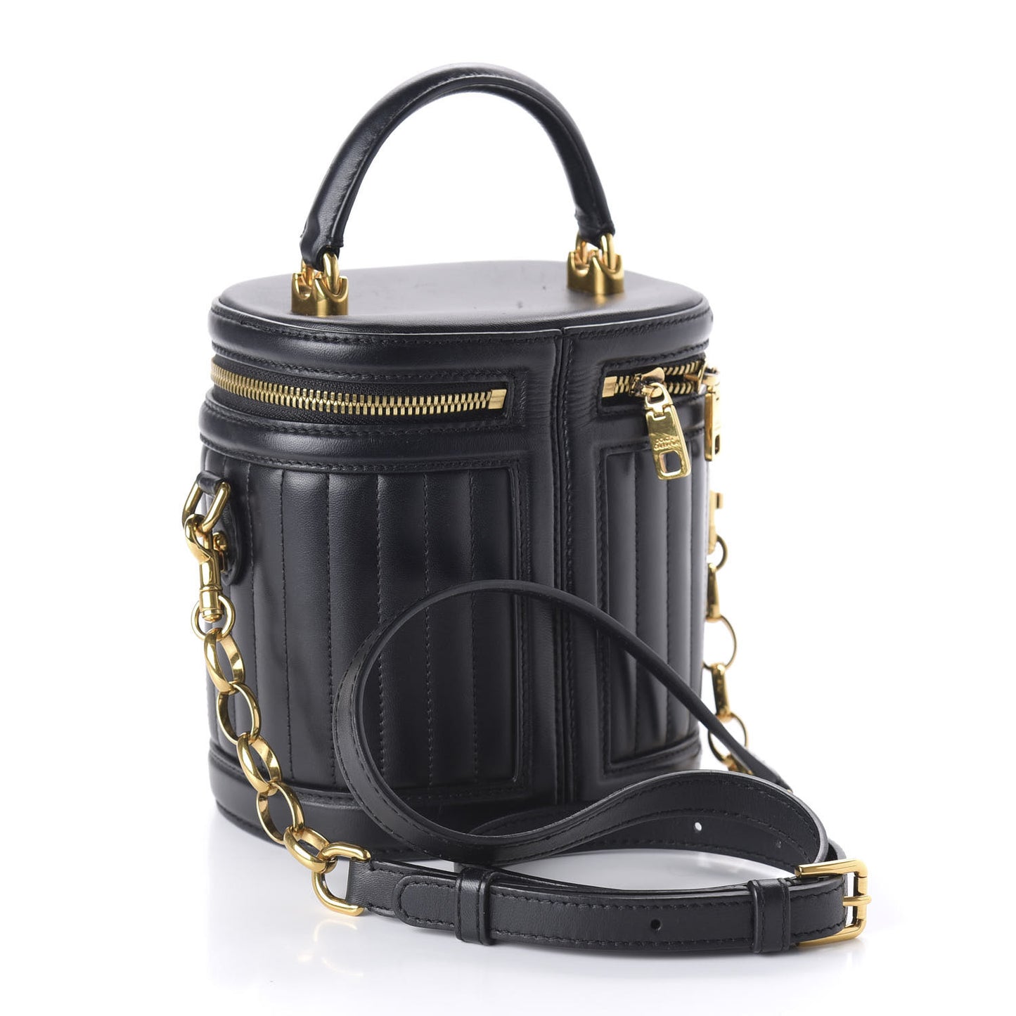 Nappa Quilted DG Girls Top Handle Bucket Bag Black