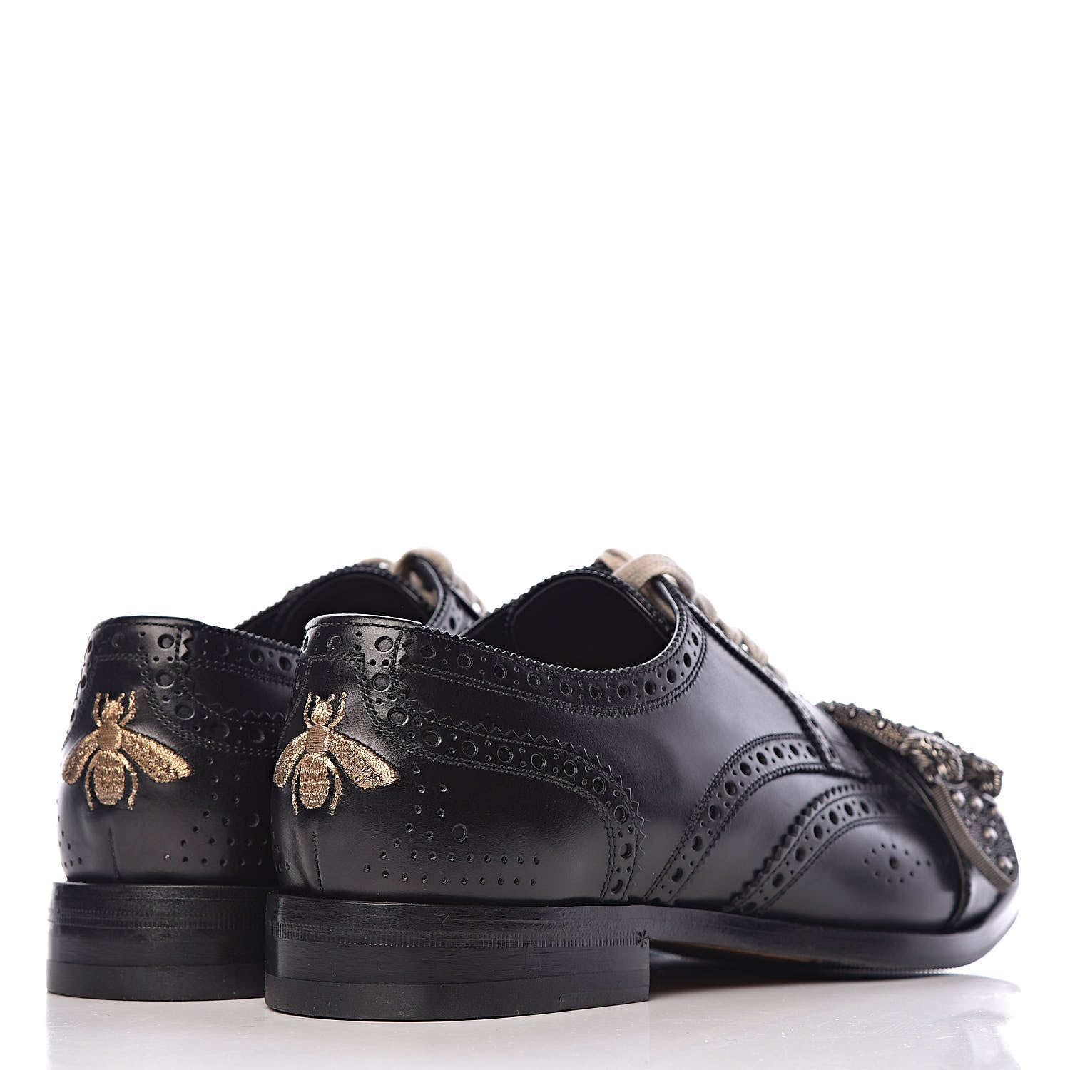 Gucci Calfskin Bee Embroidered Mens Queercore Brogue Derby Shoes 7 Black 4 of 10