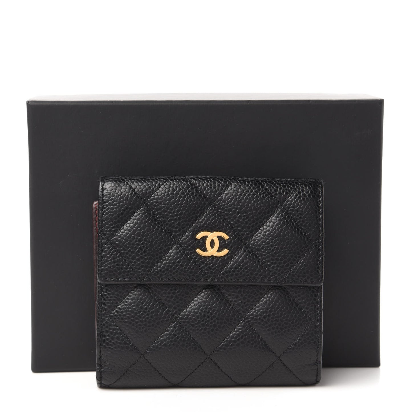 Caviar Quilted Compact French Flap Wallet Black