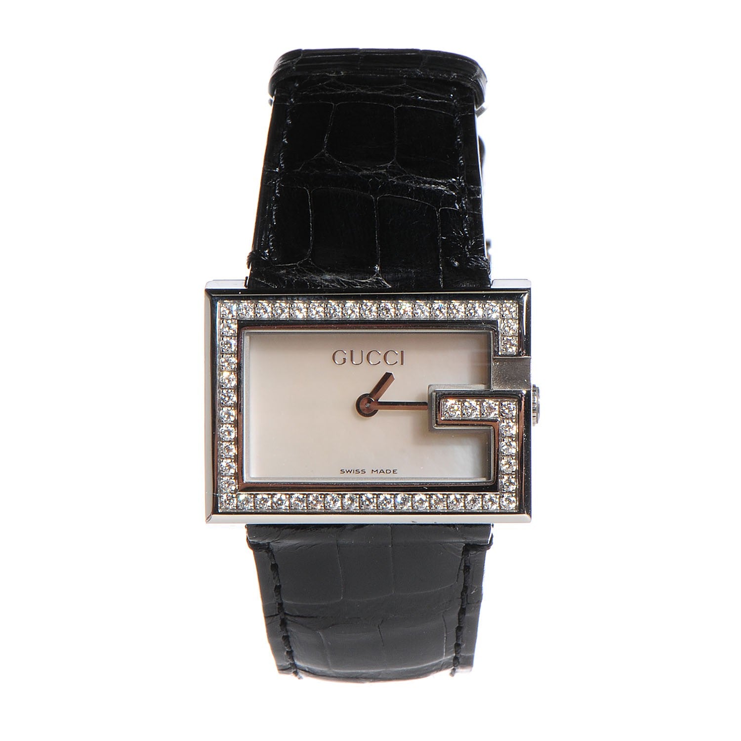 Gucci Stainless Steel Alligator Diamond Bezel Mother of Pearl 31mm 100L Quartz Watch 1 of 6