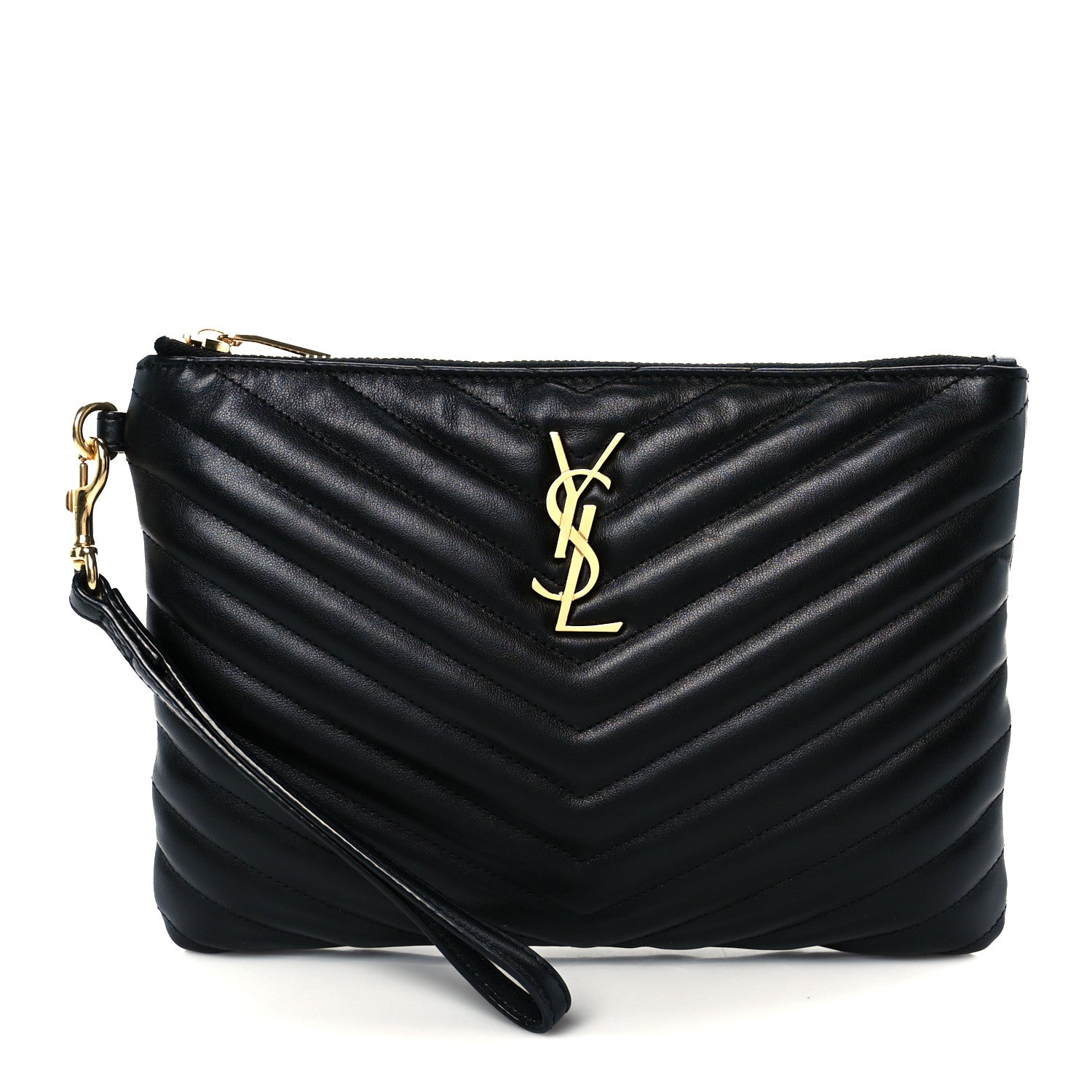 Saint Laurent Calfskin Matelasse Chevron Monogram A5 Wristlet Black 2 of 16