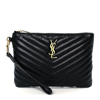 Saint Laurent Calfskin Matelasse Chevron Monogram A5 Wristlet Black 2 of 16
