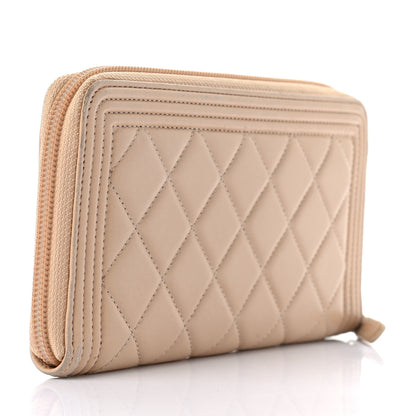 Chanel Lambskin Quilted Boy Zip Around Wallet Beige 3 of 11