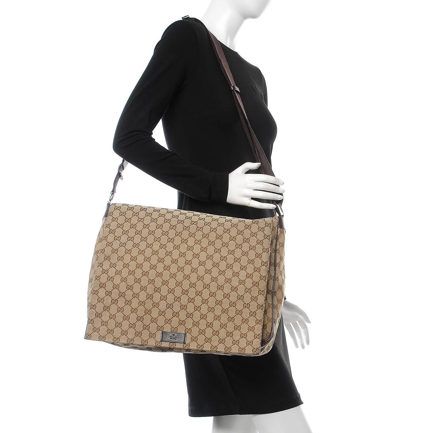 Gucci Monogram Large Flap Messenger Bag Beige Dark Brown 2 of 10