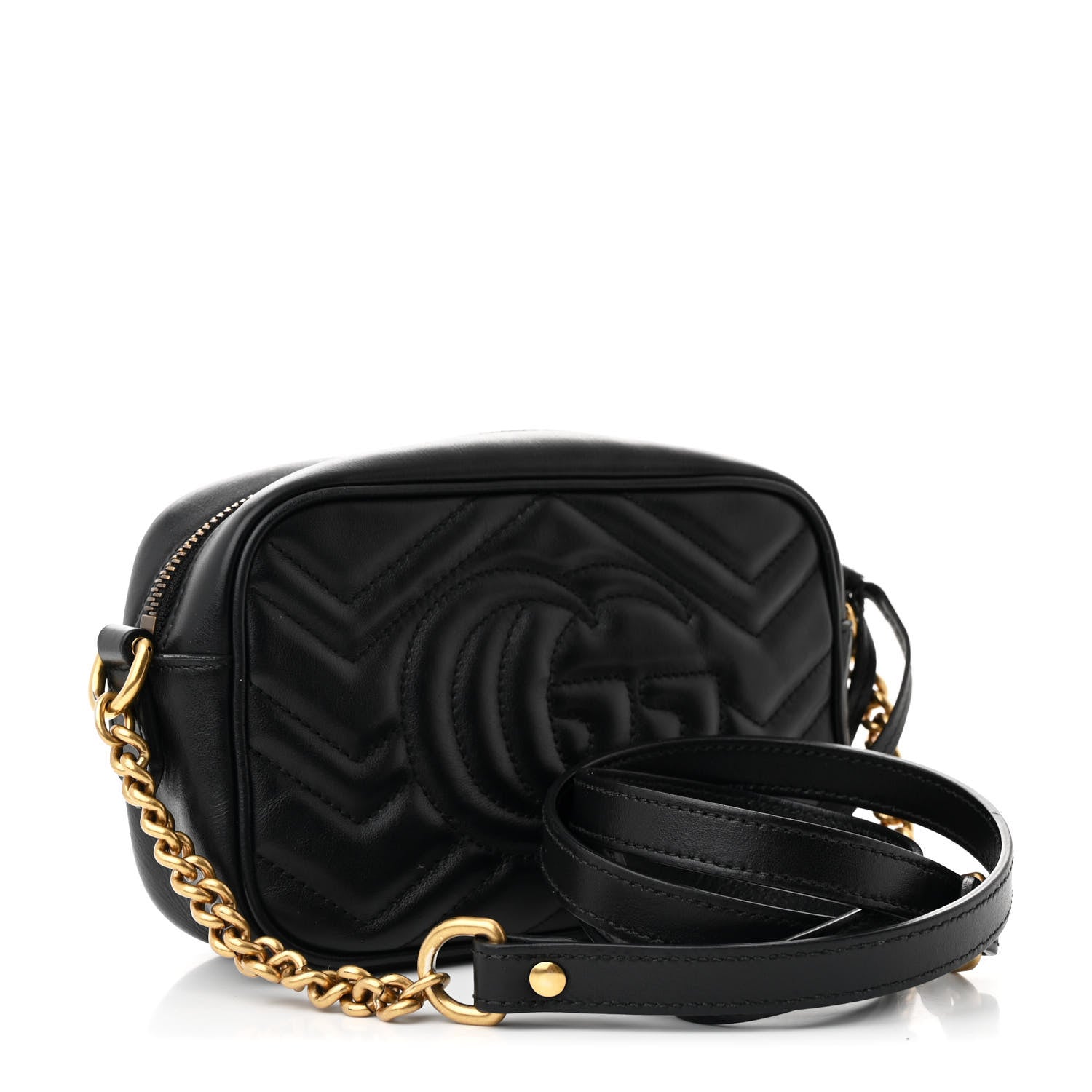 Gucci Calfskin Matelasse Mini GG Marmont Chain Shoulder Bag Black 3 of 11