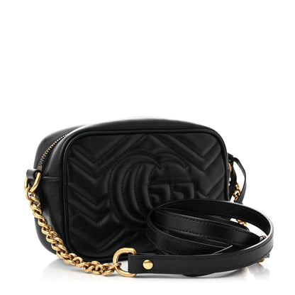 Gucci Calfskin Matelasse Mini GG Marmont Chain Shoulder Bag Black 3 of 11