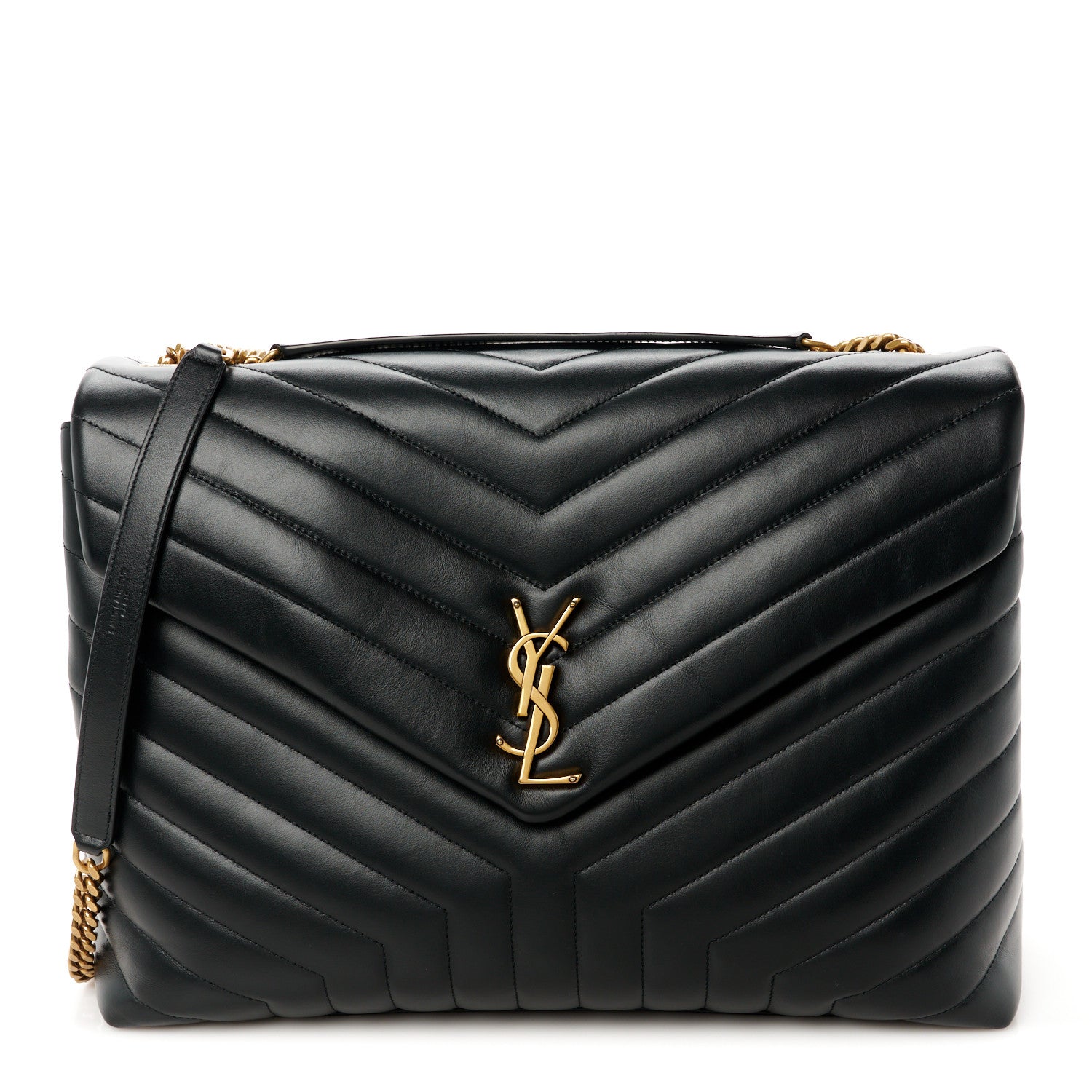Saint Laurent Calfskin Y Quilted Monogram Large Loulou Chain Satchel Black 1 of 12