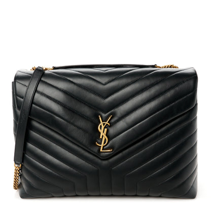 Saint Laurent Calfskin Y Quilted Monogram Large Loulou Chain Satchel Black 1 of 12