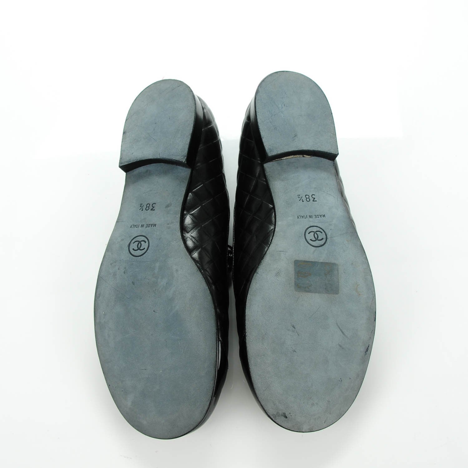 Chanel Lambskin Patent Quilted Cap Toe Pearl Ballerina Flats 38.5 Black 6 of 8