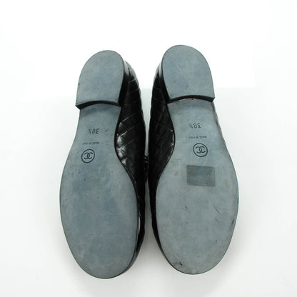 Chanel Lambskin Patent Quilted Cap Toe Pearl Ballerina Flats 38.5 Black 6 of 8