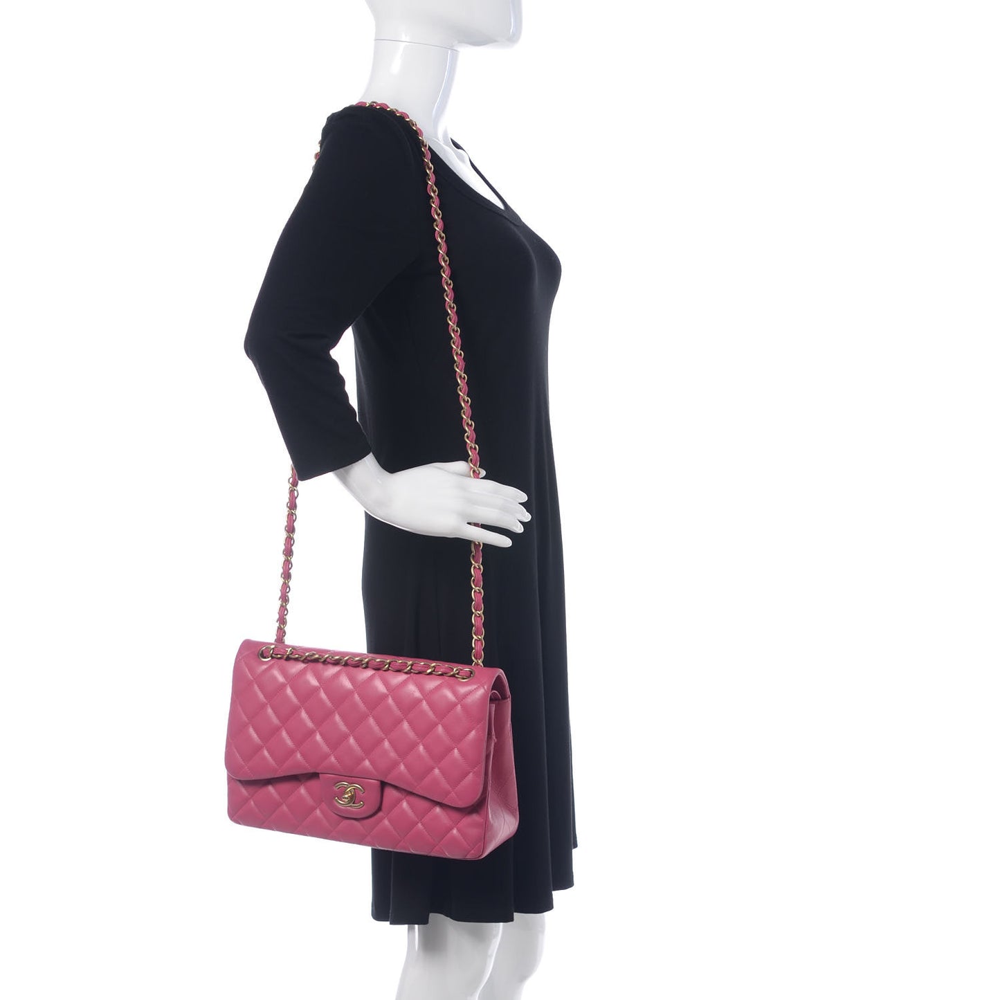 Lambskin Quilted Jumbo Double Flap Dark Pink