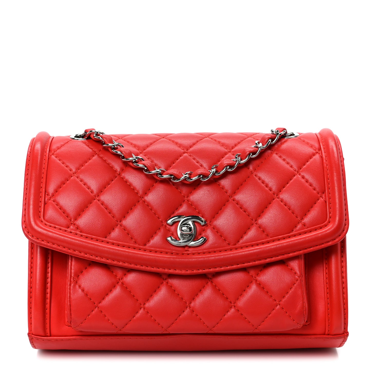Lambskin Quilted Small Geometric Flap Red