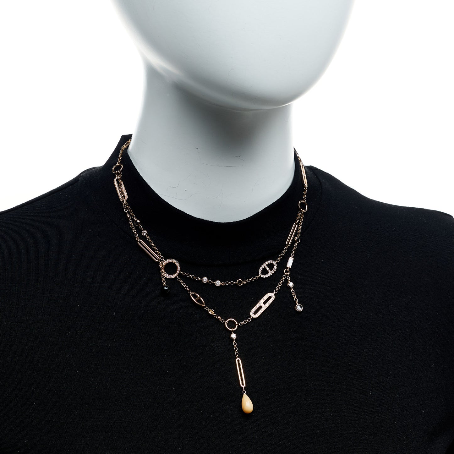 18K Rose Gold Diamond Pink Opal Black Jade Chaine d'Ancre Chaos Necklace