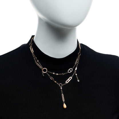 Hermes 18K Rose Gold Diamond Pink Opal Black Jade Chaine d'Ancre Chaos Necklace 2 of 5