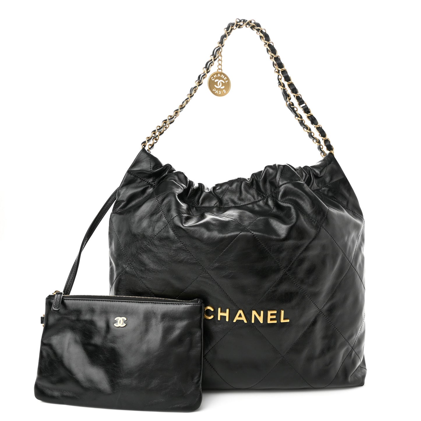 Shiny Calfskin Quilted Chanel 22 Black