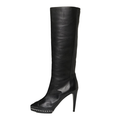 Chanel Lambskin CC Platform Cap Toe Chain Knee High Boots 42 Black 2 of 18