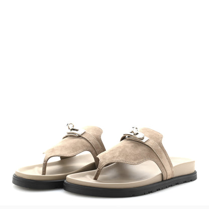 Hermes Suede Goatskin Womens Empire Sandals 35 Beige Sable 4 of 10