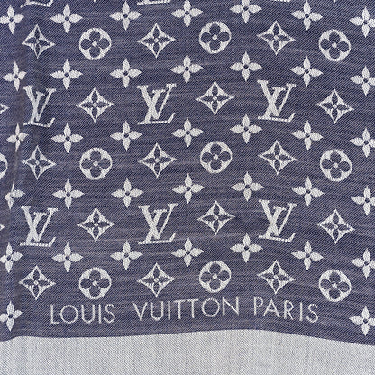 Louis Vuitton Silk Wool Monogram Denim Shawl Blue 3 of 4
