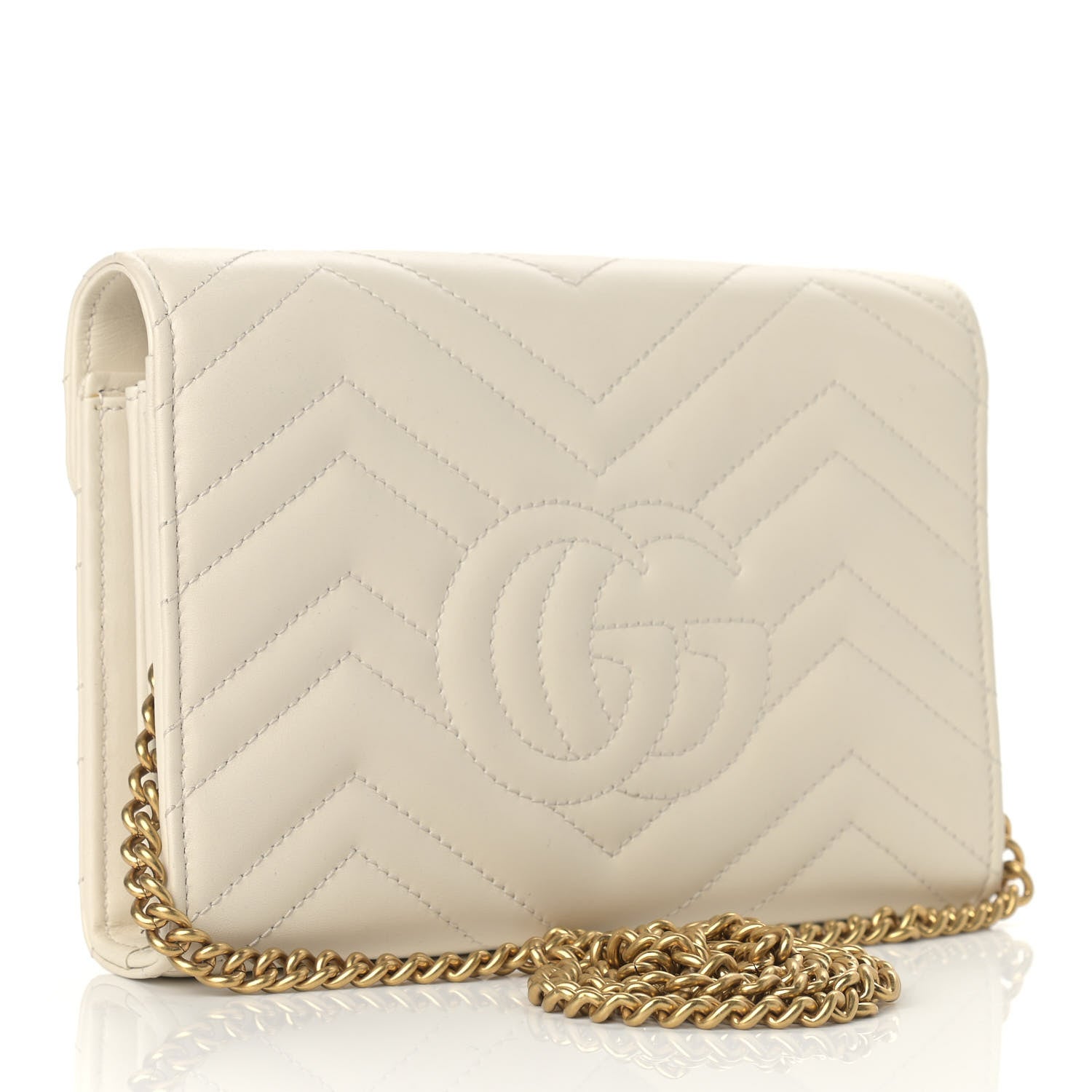 Gucci Calfskin Matelasse GG Marmont Chain Wallet Mystic White 3 of 11