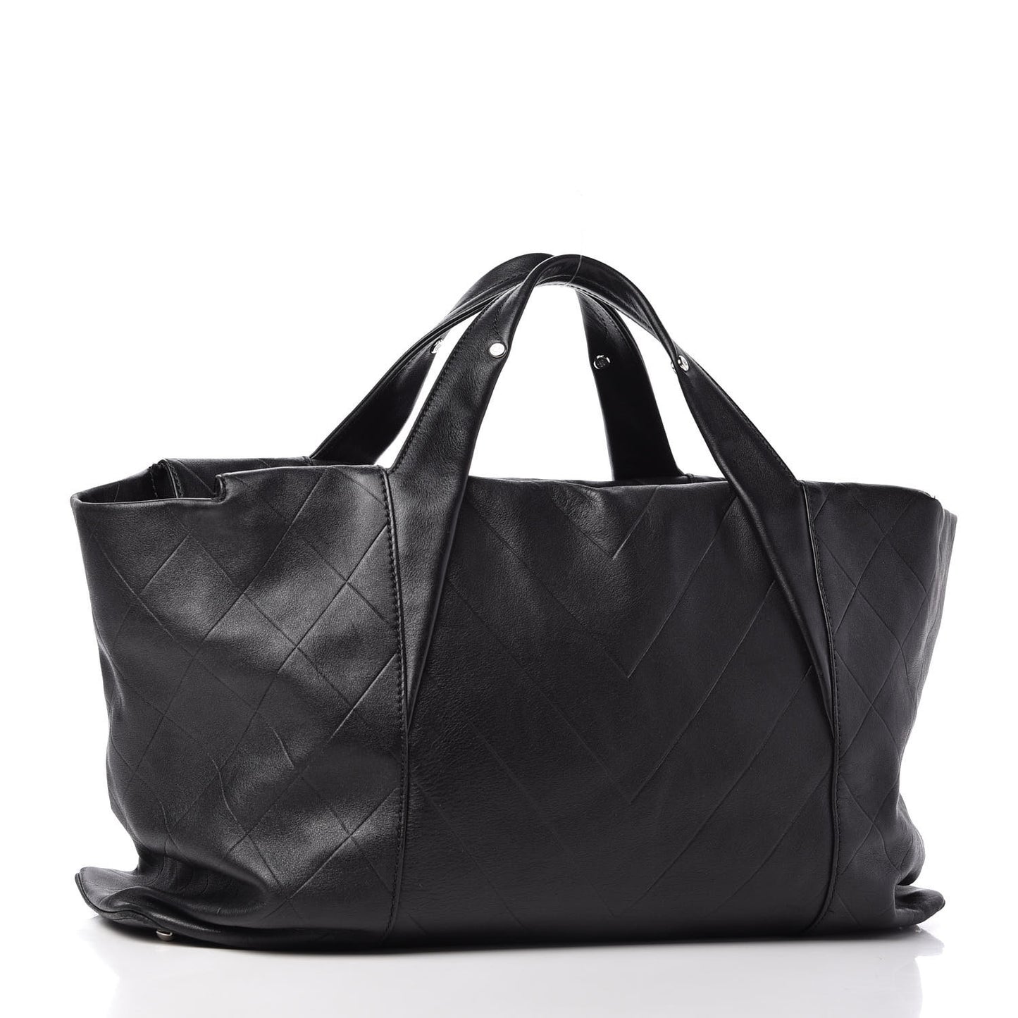Calfskin Chevron CC All Day Long Tote Black