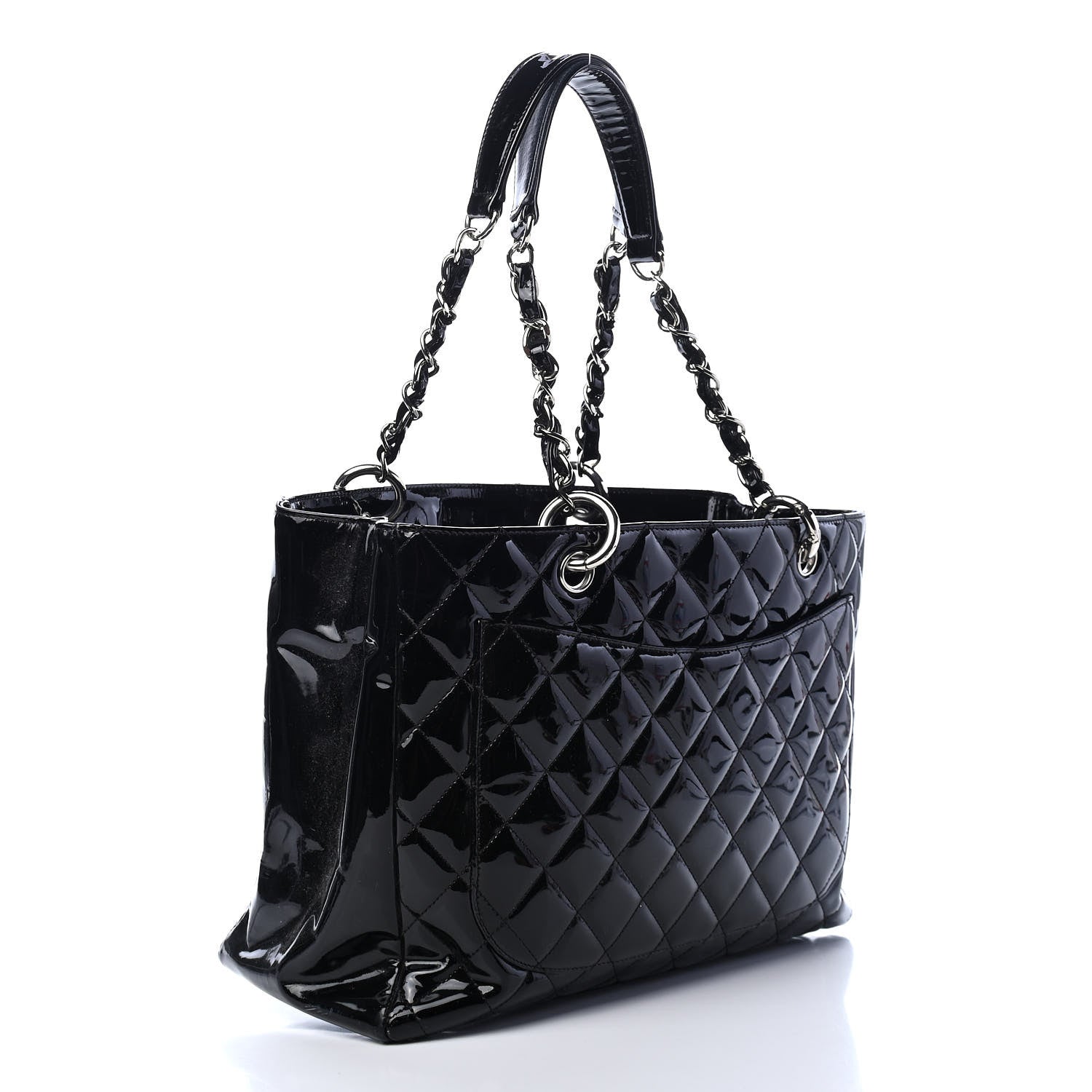 Chanel Patent Quilted Grand Shopping Tote GST Black 3 of 9