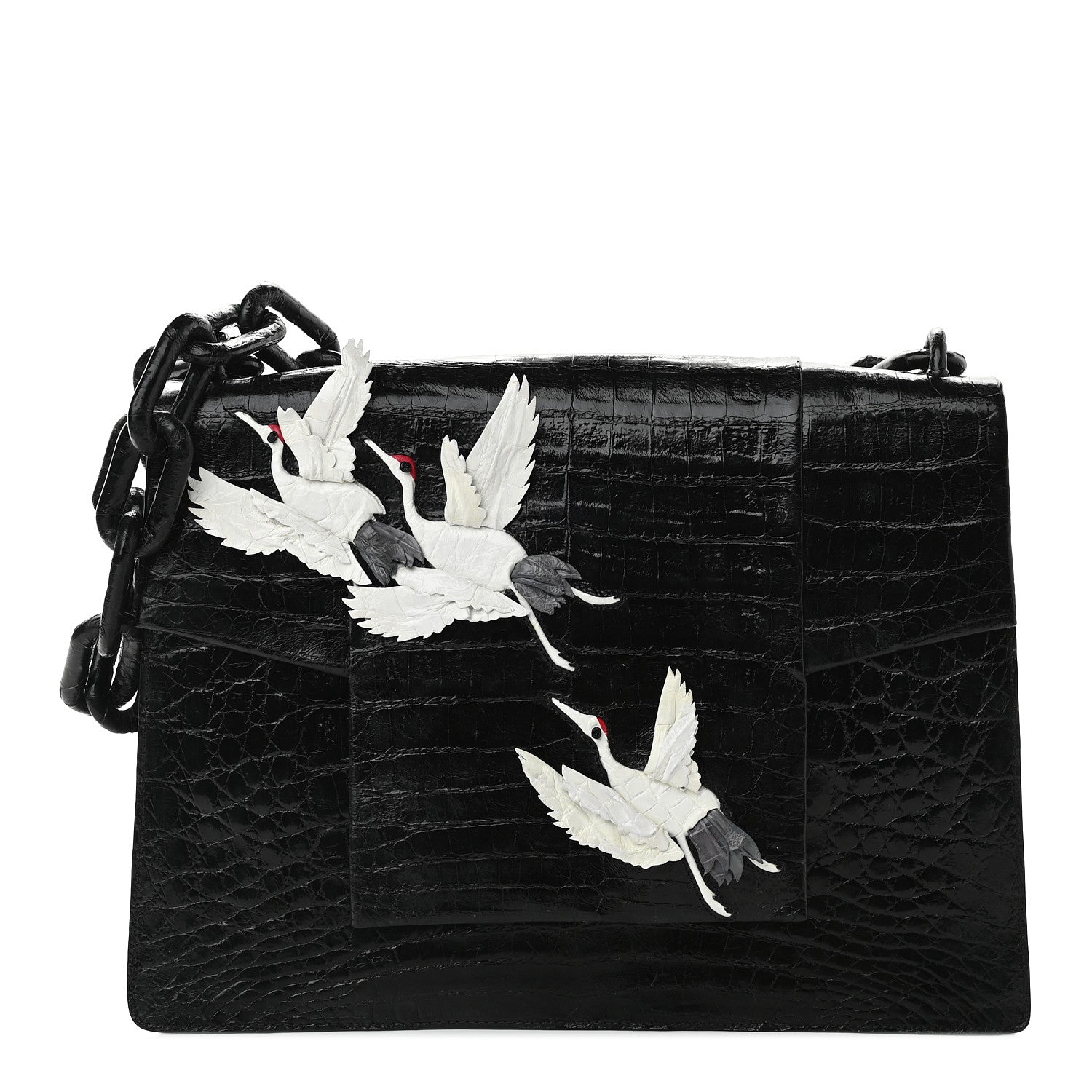 Nancy Gonzalez Crocodile Embroidered Birds Bag Black 1 of 9