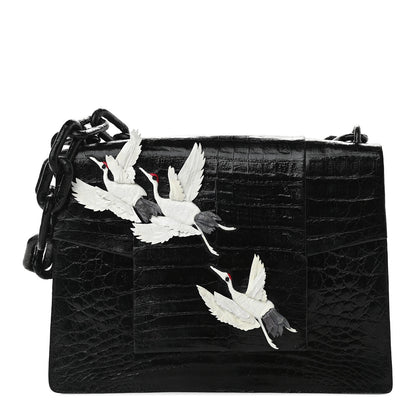 Nancy Gonzalez Crocodile Embroidered Birds Bag Black 1 of 9