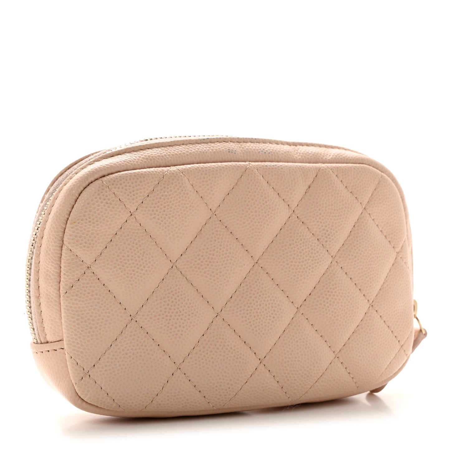 Caviar Quilted Small Curvy Pouch Cosmetic Case Light Beige