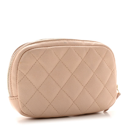Chanel Caviar Quilted Small Curvy Pouch Cosmetic Case Light Beige 3 of 9