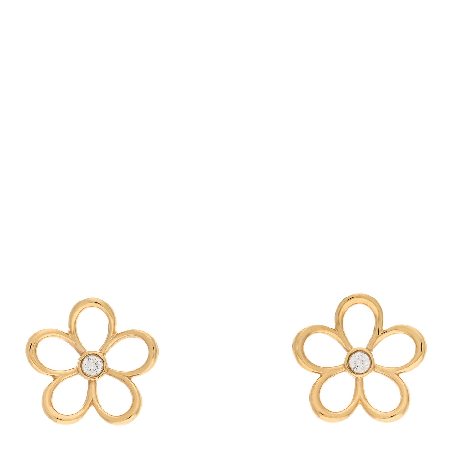 18K Yellow Gold Diamond Small Open Flower Earrings