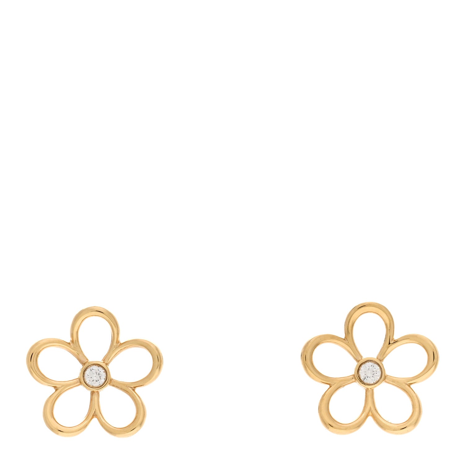 Tiffany 18K Yellow Gold Diamond Small Open Flower Earrings 1 of 4