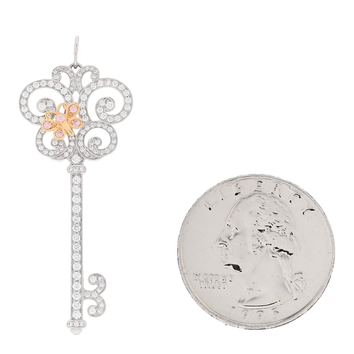 Platinum 18K Rose Gold Diamond Enchant Butterfly Key Pendant