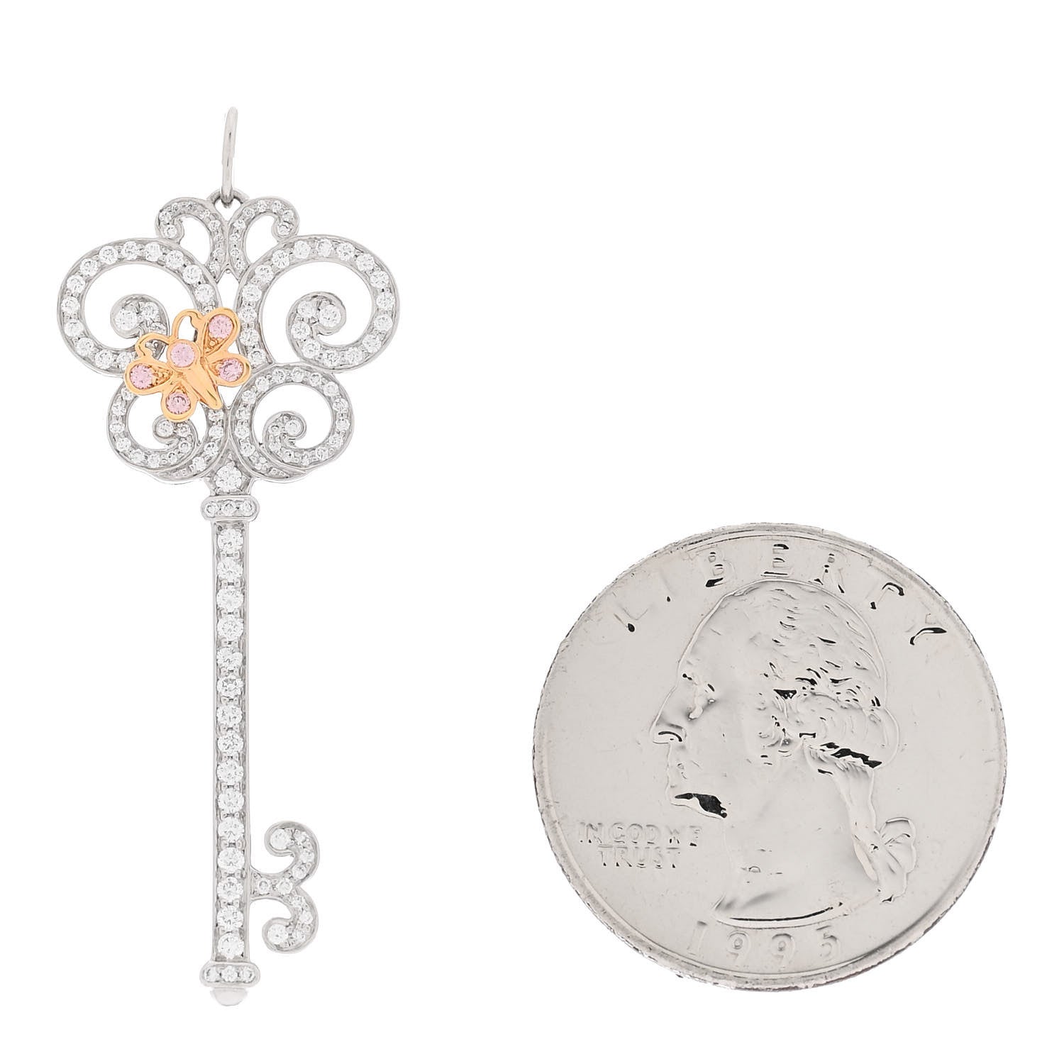 Tiffany Platinum 18K Rose Gold Diamond Enchant Butterfly Key Pendant 2 of 4