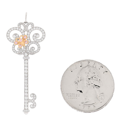 Tiffany Platinum 18K Rose Gold Diamond Enchant Butterfly Key Pendant 2 of 4