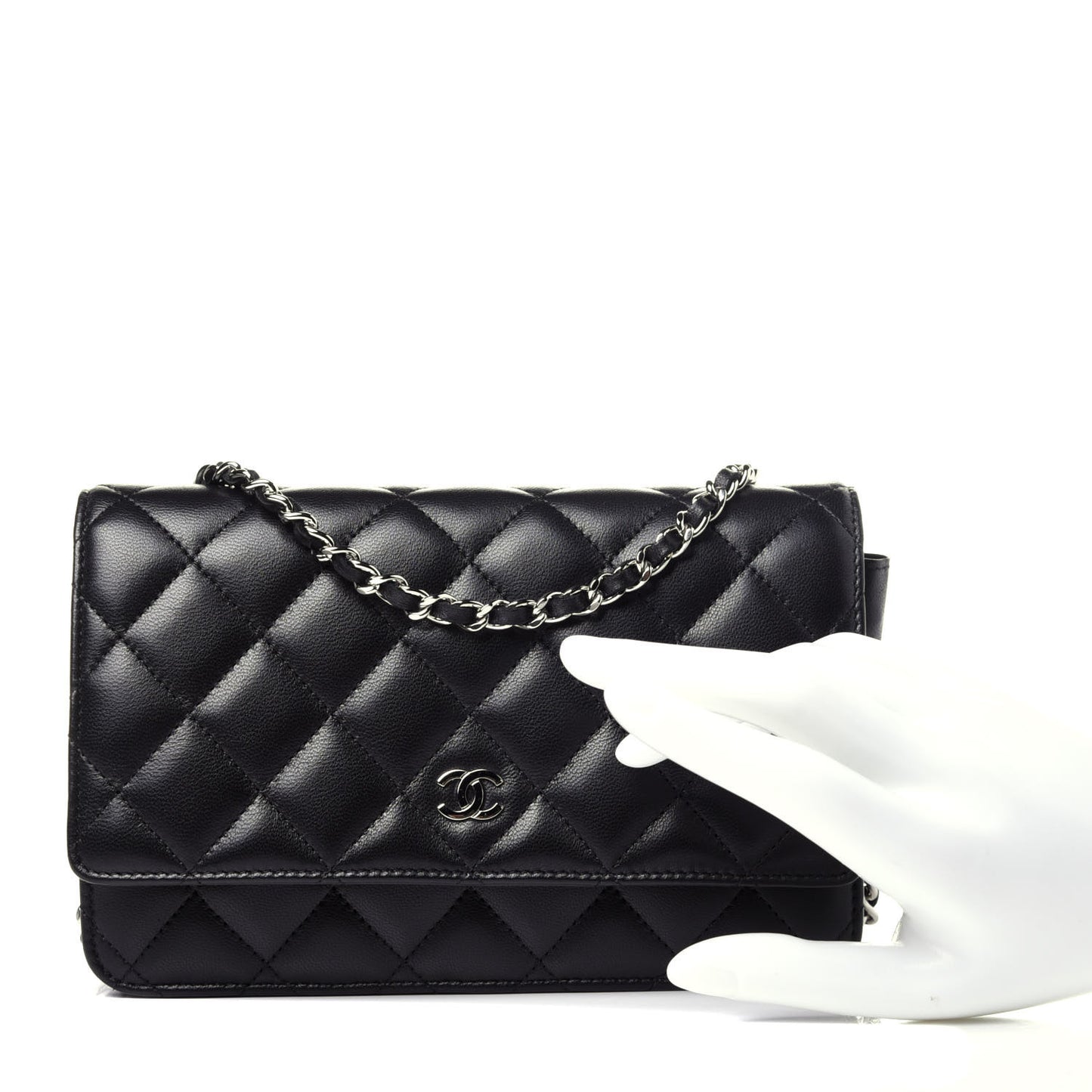 Lambskin Quilted Wallet On Chain WOC Black