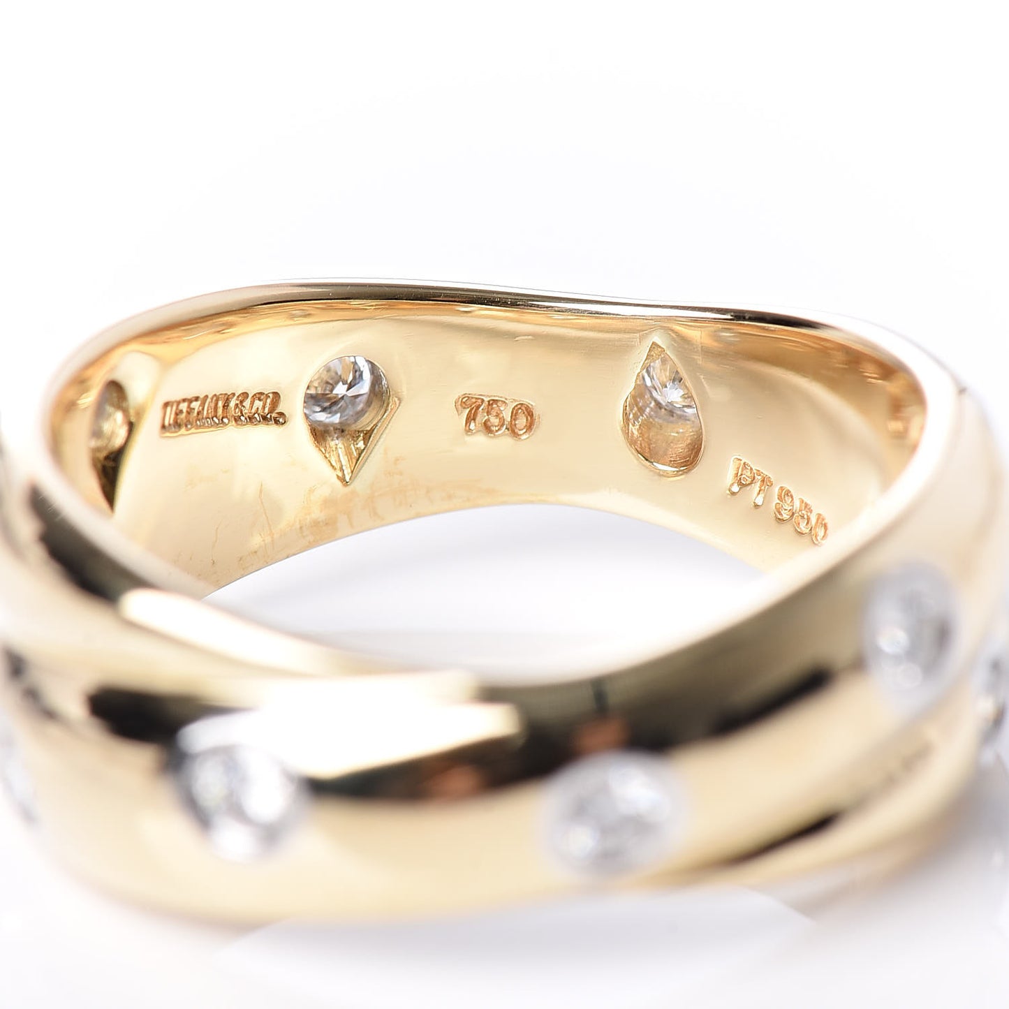 18K Yellow Gold Platinum Diamond Etoile Twist Band Ring 49 5