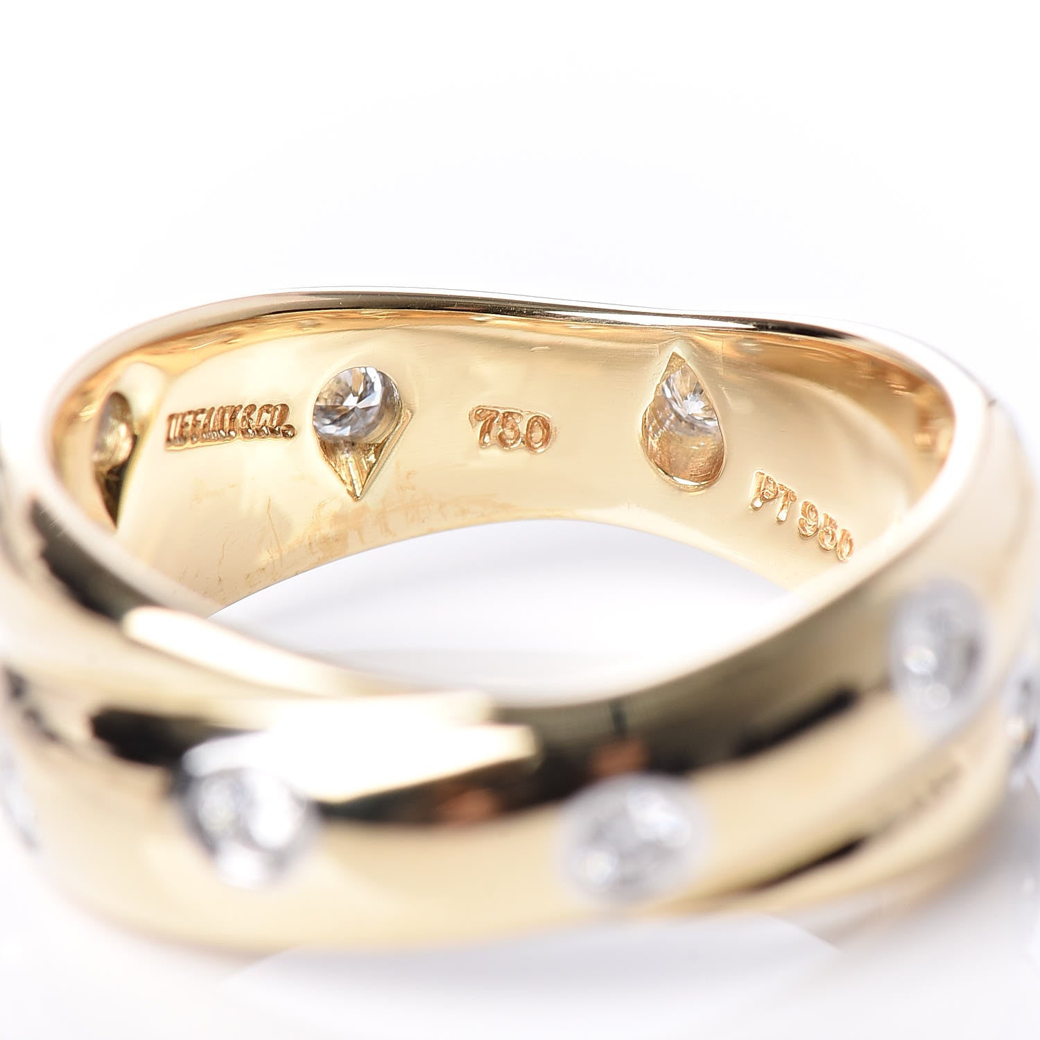 Tiffany 18K Yellow Gold Platinum Diamond Etoile Twist Band Ring 49 5 4 of 5
