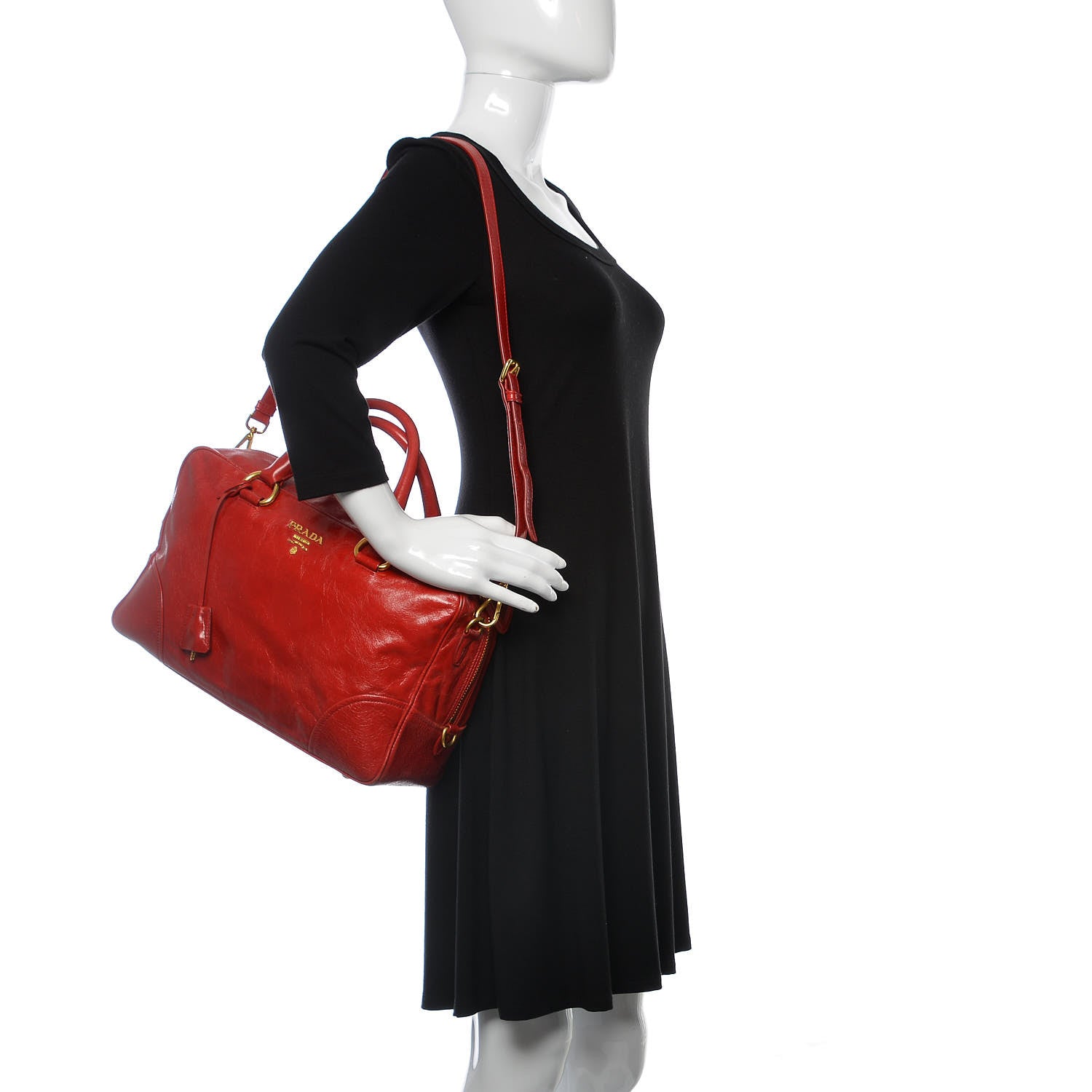 Prada Vitello Shine Bauletto Rosso 2 of 9