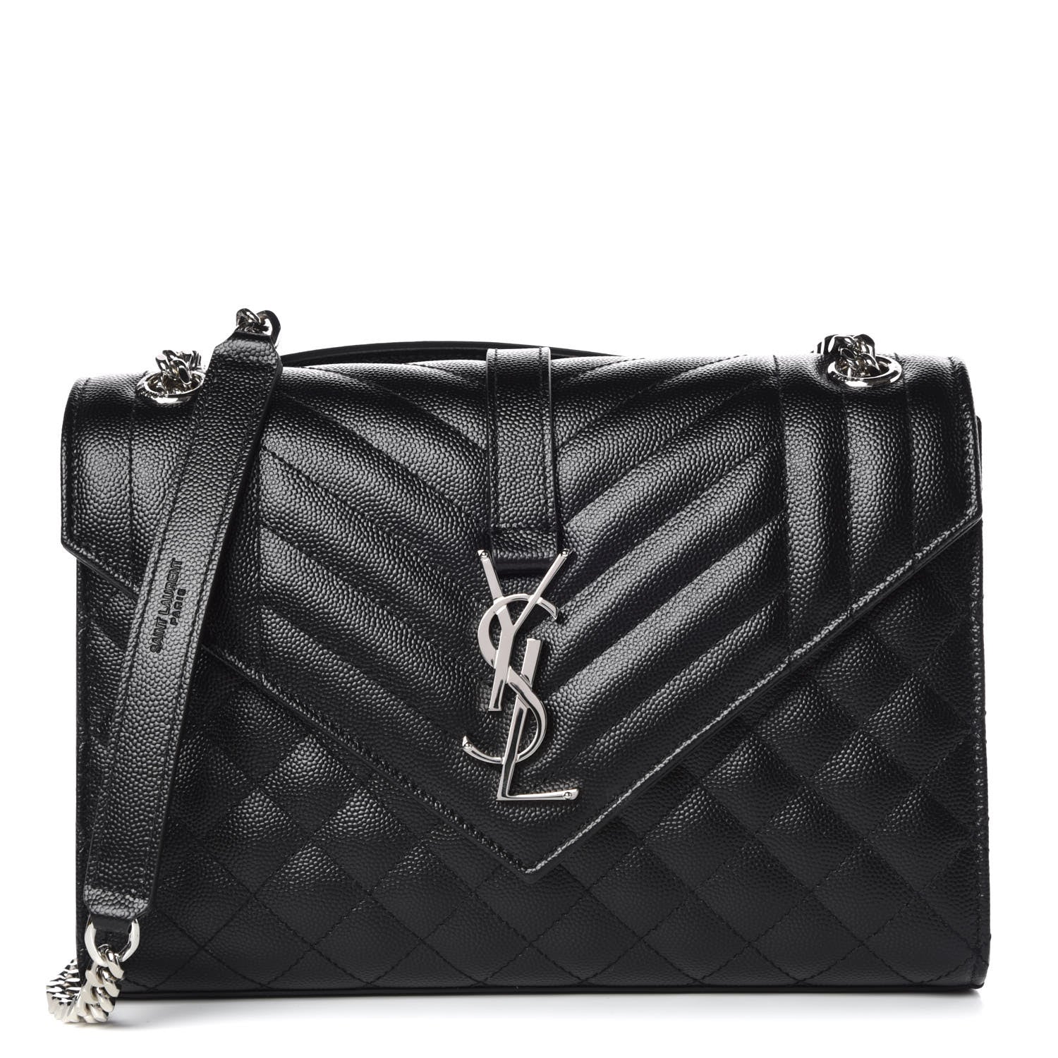 Saint Laurent Grain De Poudre Textured Mixed Matelasse Triquilt Medium Monogram Satchel Black 1 of 8