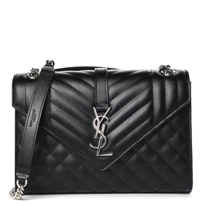 Saint Laurent Grain De Poudre Textured Mixed Matelasse Triquilt Medium Monogram Satchel Black 1 of 8