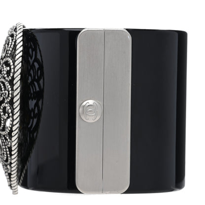 Chanel Resin Filigree Heart CC Cuff Bracelet Black 3 of 4