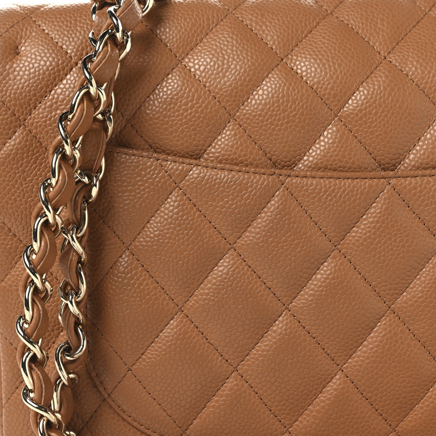 Caviar Quilted Jumbo Single Flap Light Brown