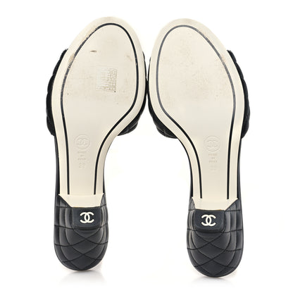 Chanel Lambskin Quilted Textured CC Mules 39 Black 6 of 10