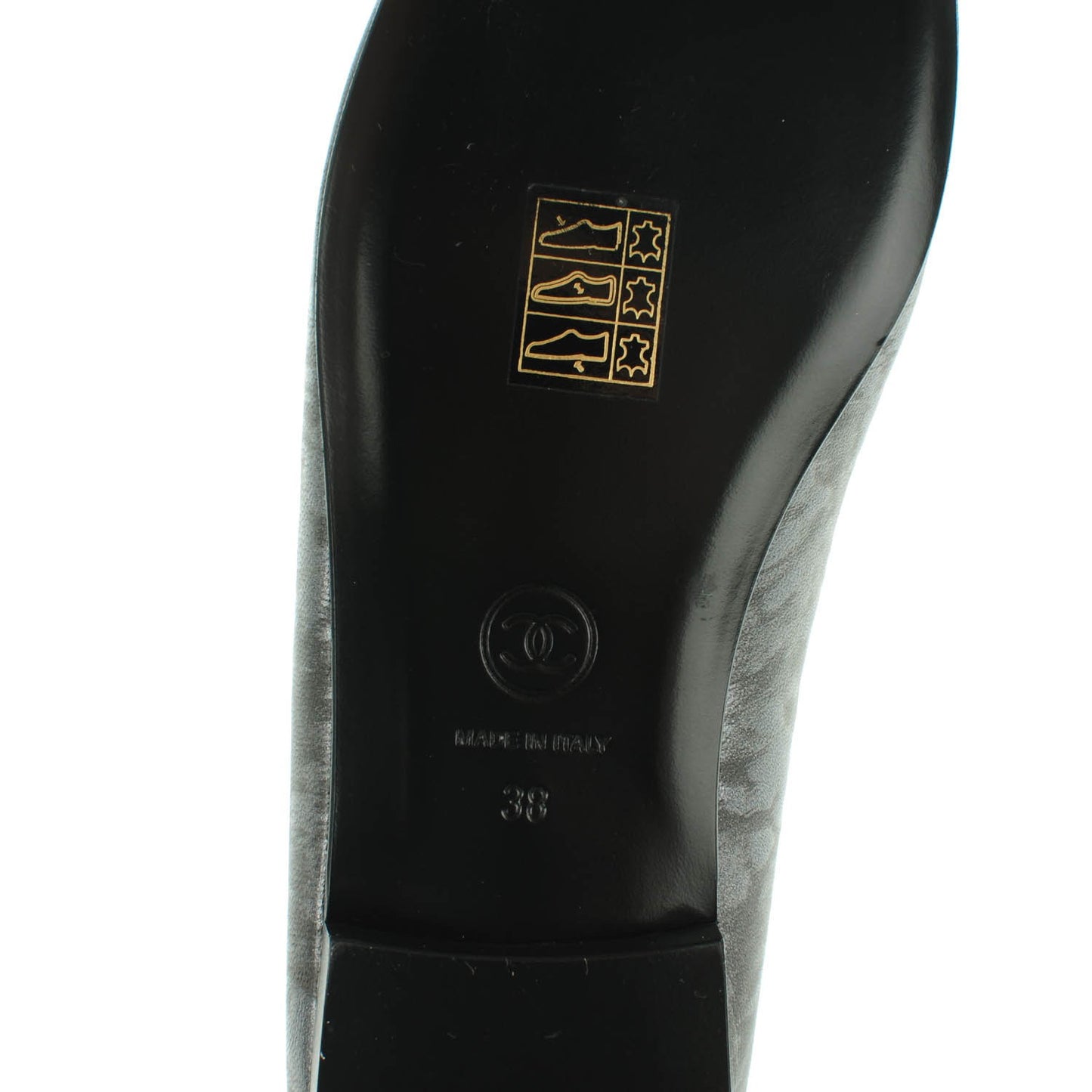 Metallic Lambskin Camellia Cap Toe Ballerina Flats 38 Dark Grey